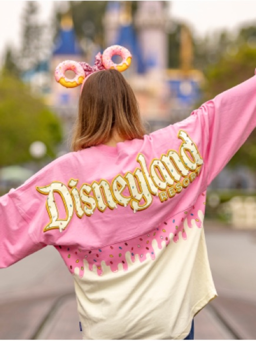 Disney Eats collection Mickey Mouse donut spirit jersey in pink and off white.
